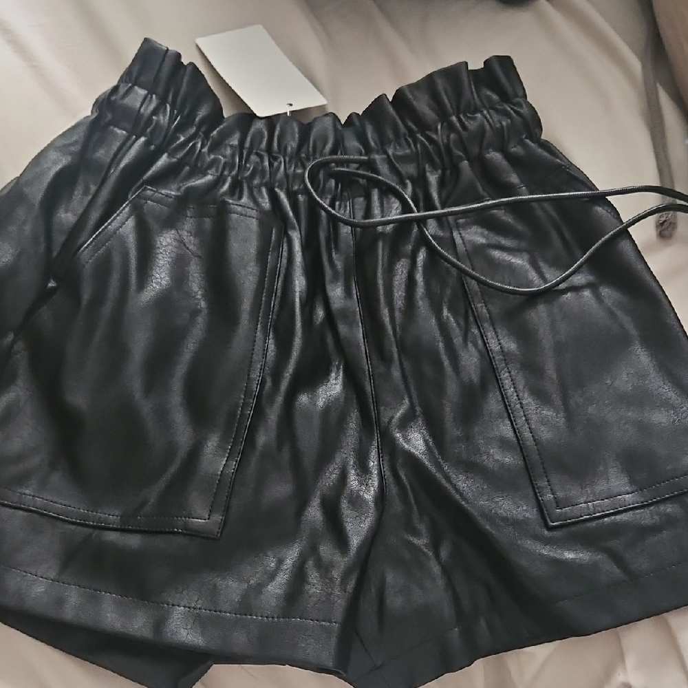 Black Faux Leather Women's Shorts